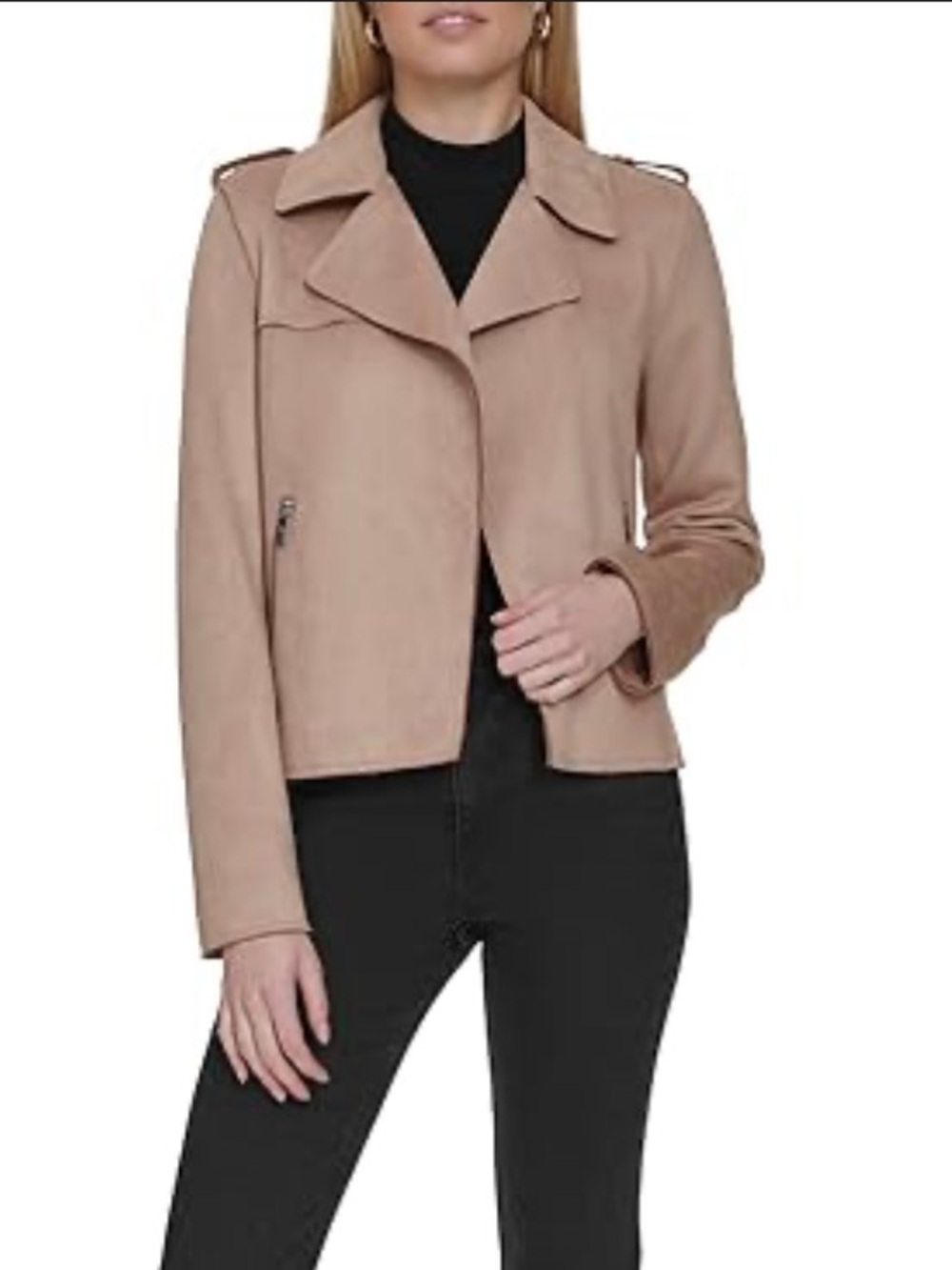 Andrew Marc Blush Tan Suede Moto Jacket